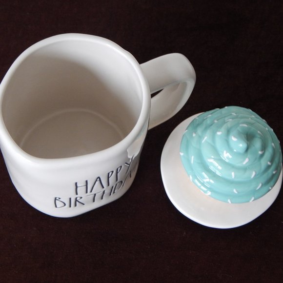 New Rae Dunn Happy Birthday Ceramic Mug with Cupcake Sprinkles Topper  VHTF - Picture 5 of 8